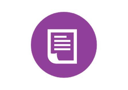 Icon of a document with three horizontal lines and a folded corner on a purple background.